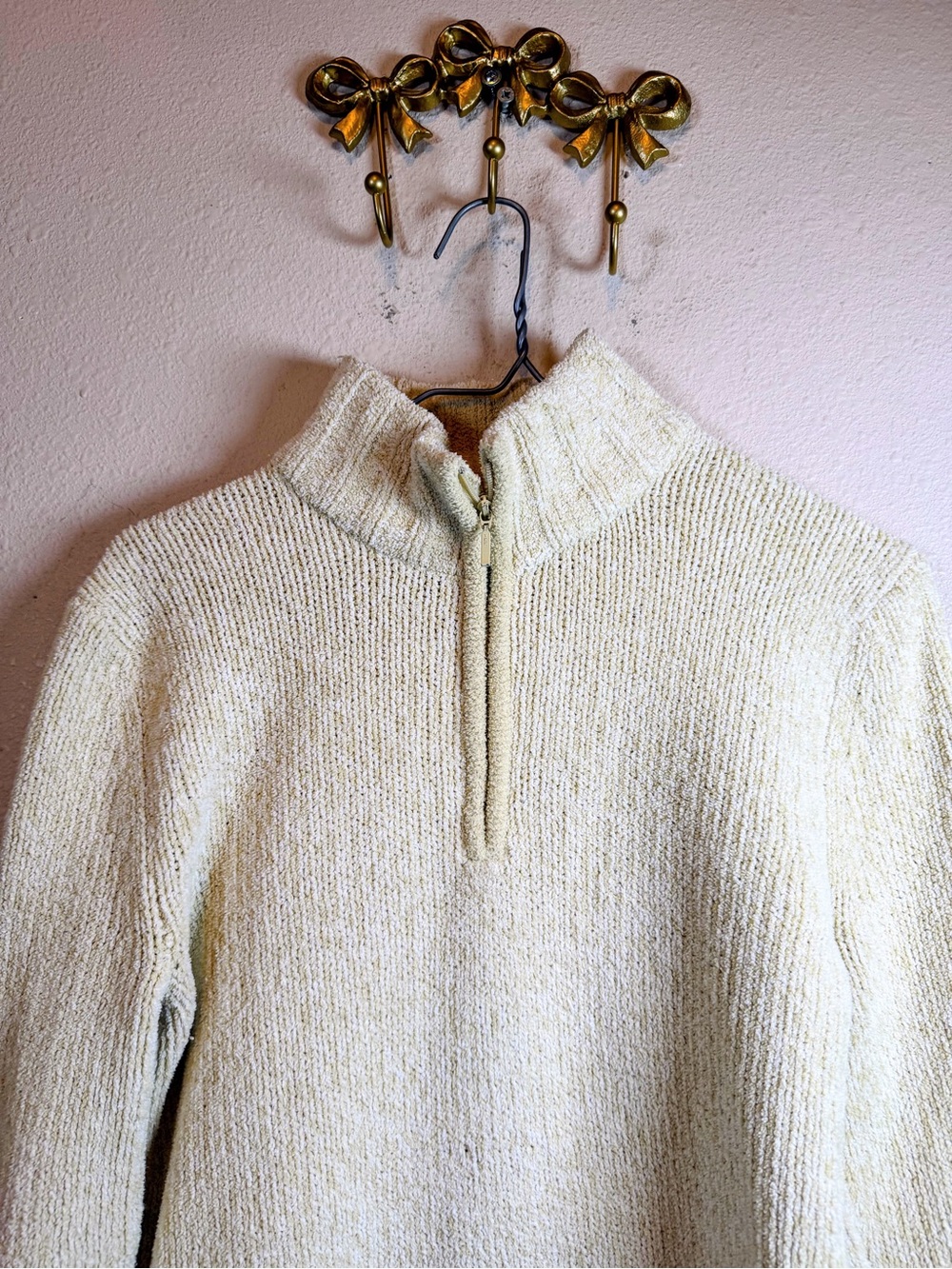 Cream Half-Zip Knit Long Sleeve Sweater. Size S based on measurements - Picture 2 of 3